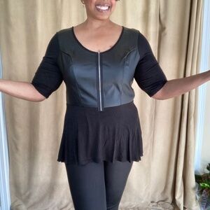 Size Appeal Faux Leather Peplum Top, Black, size 2X